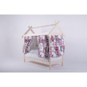 Комплект шторок для детской кровати Домик 70х160 (газета, авиатор, велюр)